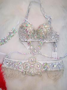 Carnaval Samba Sparkly Bikini Costume De Danse Du Ventre 3pc Ensemble avec Ceinture Collier pour Femmes Stage Performance - Product Image 4