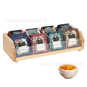 Wooden <b>Tea</b> Bag Storage <b>Box</b> Rectangle Transparent Multiple Compartments For Home Office Use - Product Image 5