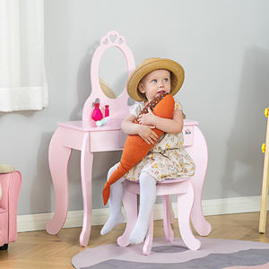 HOMCOM Tocador Infantil con Taburete de Madera, Tocador con Espejo y Cajón, 60x36x88cm, Rosa - Product Image 2