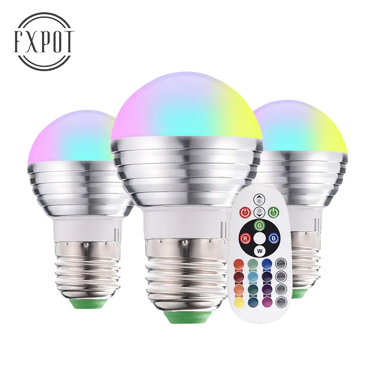 Fxpot ไฟ LED อัจฉริยะ5W ของตกแต่งบ้านห้องนอน Alexa เปลี่ยนสีได้ด้วย E27 RGB หลอดไฟ LED พร้อมรีโมทคอนโทรลอินฟราเรด