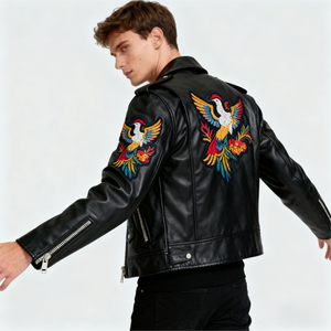 Chaqueta de Motociclista de Cuero PU con Bordado, Chaqueta de Cuero Genuino para Hombre, Chaqueta de Motociclista para Hombre - Product Image 1