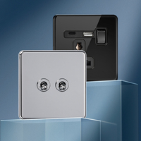 Prise murale multifonctionnelle internationale USB+type-c en acier inoxydable nickelé, design minimaliste, miroir, panneau haut de gamme, UK/EU