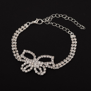 Tobillera de Cristal con Mariposa de Moda para Mujer, Joyería de Fiesta de Aleación de Zinc con Diamantes de Imitación y Engaste de Garra, Corte Brillante Redondo - Product Image 2