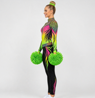 Unitard de danse et de cheerleading personnalisé à manches longues, imprimé léopard dégradé, en spandex et strass, avec découpes et dos ouvert en maille, pour la compétition et l'entraînement