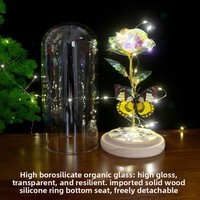 Lampe en verre en forme de rose galaxie avec papillon et diamant en cristal, base en bois, lumière féerique LED faite à la main, rose éternelle, veilleuse
