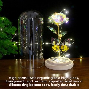 Lámpara de Cristal con Forma de Rosa Galaxia, con Mariposa y Cristal de Diamante, Luz LED Hecha a Mano, Base de Madera, Luz Nocturna de Rosa Eterna - Product Image 3