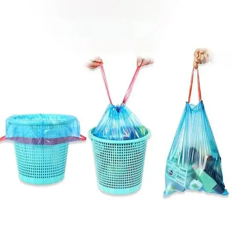Yüksek kaliteli küçültmek çanta banyo çöp tenekesi Bin gömlekleri büyük kapasiteli plastik çöp torbaları İpli sızdırmazlık kolu ile