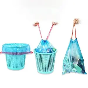 하이 퀄리티 수축 가방 욕실 쓰레기통 통 라이너 졸라매는 끈 밀봉 손잡이가있는 대용량 플라스틱 쓰레기 봉투