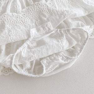Robe barboteuse en coton crocheté à manches bouffantes et bordure en dentelle pour bébé fille Angou, tenue pour <span class=keywords><strong>sœur</strong></span> - Product Image 5