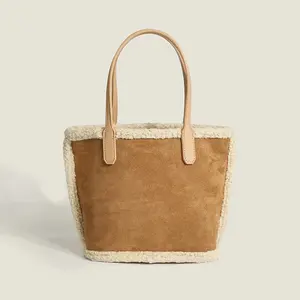 2024 nuevo diseño clásico Piel de cuero moda lujo OEM mujer chica señora felpa Invierno Polar terciopelo bolso de mano