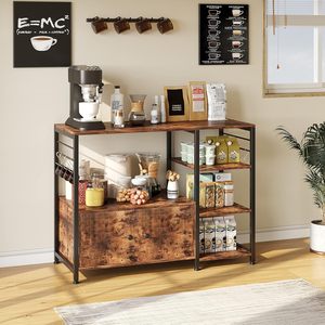 Station de café moderne HuaSheng pour cuisine, bar à café en métal avec support pour <span class=keywords><strong>micro</strong></span>-ondes, étagères utilitaires à 4 niveaux, durable et facile à nettoyer, marron - Product Image 4