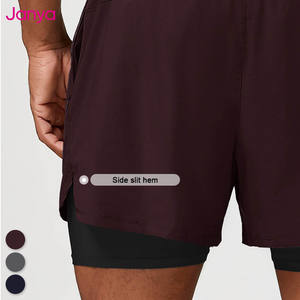 简雅夏季男士透气健身房训练运动锻炼跑步沙滩板短裤实心图案二合一健身泳裤 - Product Image 4