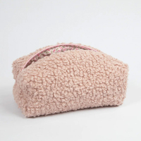 Chine Fabricant De Luxe Femmes Filles Personnalisation logo rose Doux Polaire Terry Sherpa Cosmétique Maquillage Trousse De Toilette Mini Pochette