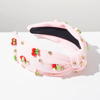 Serre-tête en tissu tendance avec nœuds, motifs fruits (cerise, cœur, fraise), perles et bonbons arc-en-ciel doux, accessoires mignons