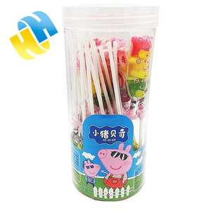 Vendita calda cartone animato a forma di maiale tre colori fumi caramelle lecca-lecca misto sapore di frutta colorata gelatina di fumi divertente cera per bambini scatola - Product Image 2