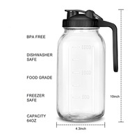 Pot Mason en verre à large ouverture de 64oz avec couvercle à bec verseur hermétique étanche