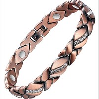 Bracelet magnétique détachable en bronze brossé vintage avec cristaux, alliage plaqué or, bijoux chic et tendance pour femmes, vente en gros