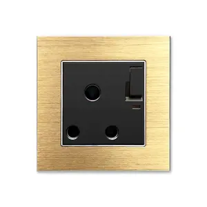 Gold Brushed Aluminum Frame UK 3 Pin 15A socket with switch and neon uk switched socket