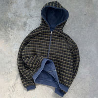 Sudadera con capucha unisex al por mayor, de alta calidad, estilo vintage, con cremallera, efecto desgastado por el sol, doble capa de forro polar, sin cordón, para invierno