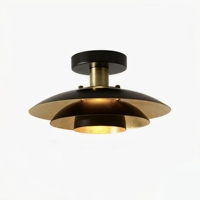 Lustre de plafond RUYI en fer noir, style moderne du milieu du siècle, douille E27, abat-jour ovale à 3 couches avec bordure en feuille d'or pour couloir et salle à manger