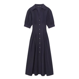 Nouvelle collection Printemps/Été 2026 – Robe <span class=keywords><strong>midi</strong></span> vintage unie à col en V, manches bouffantes et taille haute en popeline, style décontracté, pour femme, inspiration transfrontalière Europe-Amérique - Product Image 1