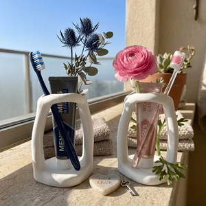 Toothbrush Holder Pure White Rectangular Minimalist Design For Bathroom Storage Eco-Friendly Gift - Product Image 2