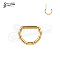 SUPERSTAR Anneau segmenté articulé en Titane ASTM F136, Barre droite en forme de D, Poli, Clicker, pour Piercing Septum, Nez, Daith, Oreille
