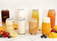 Vente en gros de bouteilles en plastique transparentes de 8 oz, 12 oz, 13 oz, 16 oz pour gâteaux, lait, thé, café, jus, cola, soda, boissons, avec couvercle en aluminium