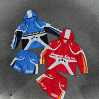 Survêtement vintage streetwear personnalisé en nylon pour homme, veste coupe-vent à capuche entièrement zippée avec impression sérigraphiée, short léger assorti (lot de deux)