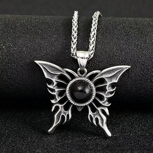 Yunnique-collar con colgante de ojo de mariposa gótico, aleación de zinc, circonia cúbica, regalo unisex, joyería - Product Image 2