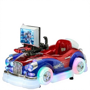 Voiture de course d'arcade pour enfants à monnayeur avec écran et lumières clignotantes, rouge et bleue, en plastique, machine de jeu d'action pour parc d'attractions - Product Image 1