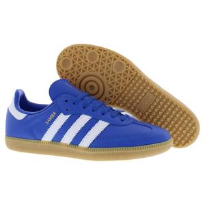 Chaussures Adidas Samba Leather GS pour garçons, bleu et blanc, semelle en caoutchouc, style basketball - Product Image 4