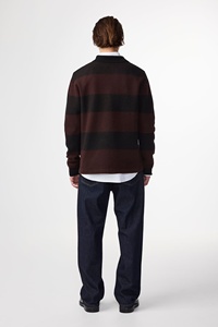 Custom Logo <strong>Men's</strong> Heavyweight Wide Stripe Rugby Sweater <strong>with</strong> Polo <strong>Collar</strong> Wool Blend Knitted Pullover <strong>Jumper</strong> in Burgundy - Product Image 2