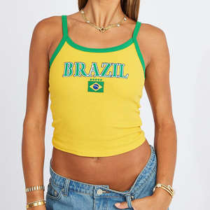 Canottiere a coste con Logo ricamato personalizzato per <span class=keywords><strong>donna</strong></span> giallo gilet Sexy con bandiera brasiliana tessuto a maglia Casual - Product Image 1