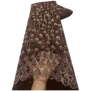 NI.AI高品质串珠蕾丝面料奢华蕾丝面料花式薄纱亮片面料珍珠婚纱 - Product Image 5