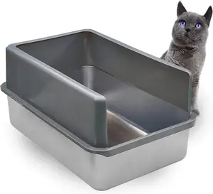 Frigideira de metal ecológica para pet, panela de limpeza de gato de aço inoxidável antiderrapante