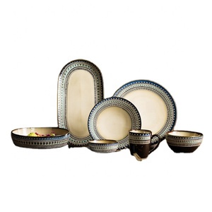 Service de table en céramique, assiette de pâtes, soupe et riz, bol de couleur blanche ou bleue en relief - Product Image 6