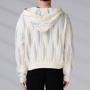 Cardigan tricoté à capuche personnalisé pour homme, manches longues, motif géométrique, fermeture éclair, automne, acrylique, anti-boulochage, veste décontractée - Product Image 5