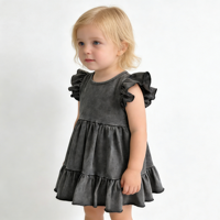 Robe d'été vintage unie à volants pour petites filles, nouvelle collection en coton, vêtements pour enfants, offre spéciale