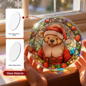 <b>Cute</b> Lovely Santa Hat <b>Bear</b> Stained Glass Suncatcher Stained Glass Effect Window Wall Hanging Christmas Ornament - Product Image 4