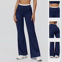 Cross-border kleurblok nude-feel zweetafvoerende kreukherstellende lange spandex/nylon broek wijde pijpen nep-tweedelig model