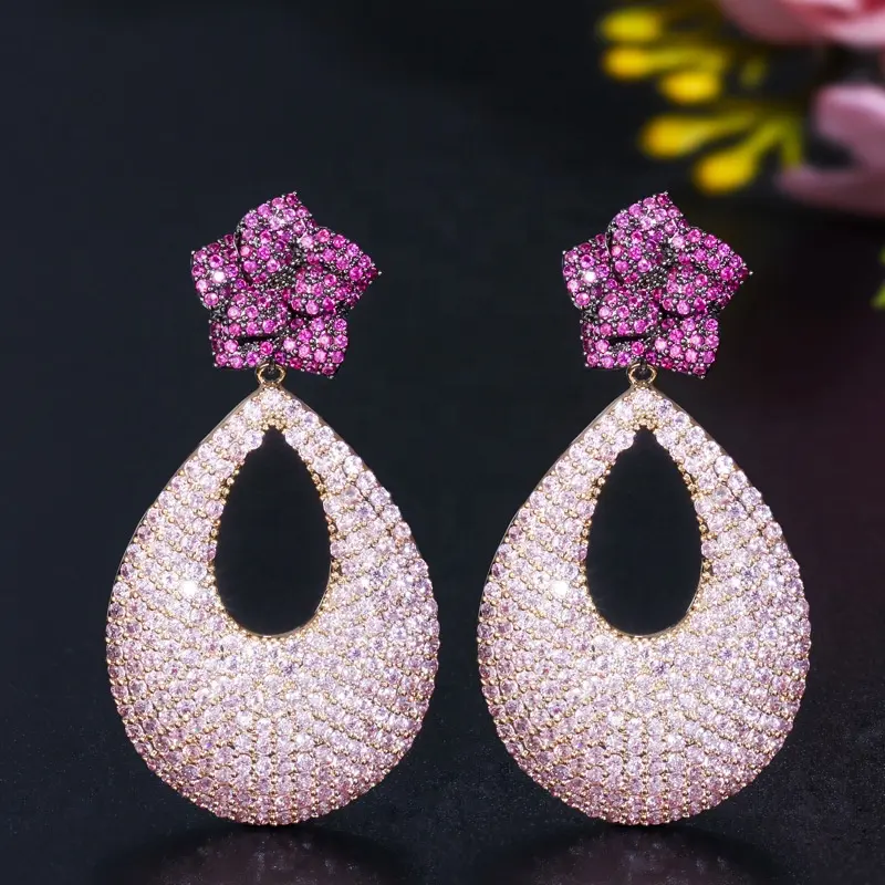 2021 fashion jewelry Austrian crystal water drop gold plated tear drop bridal earrings