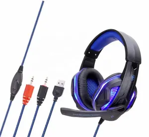 电脑USB游戏耳机，带麦克风游戏耳机，带软耳罩，用于游戏室游戏套件