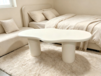 Table basse moderne et durable en forme de nuage blanc avec panneau en bois irrégulier pour salon, meubles de maison