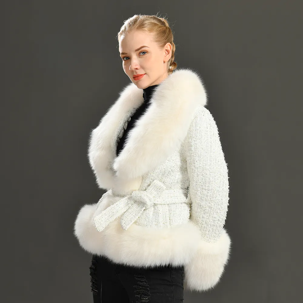 2022 현대 스타일 겨울 자켓 파카 여우 모피 칼라 코트 따뜻한 여성 파카 진짜 모피 트림