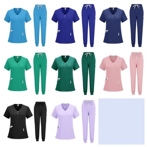 Nursing Uniform Sets Stretchy Scrub Pants For Men And Women Hospital Lab Workwear Split Set Polyester Knitted S XXL - Product Image 1