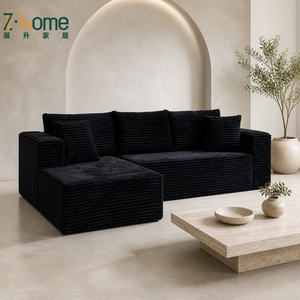 Modular Sectional <b>Sofa</b> Ribbed Velvet Upholstered Chaise Low Profile Boxy Straight Arm Hotel Lobby Showroom Living Room - Product Image 3