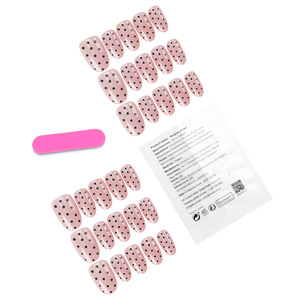 Unghie Finte Rosa a Pois, Unghie Finte Rosa Nude con Puntini Neri, Unghie Finte Dolci Retrò Scintillanti per Donne - Product Image 4