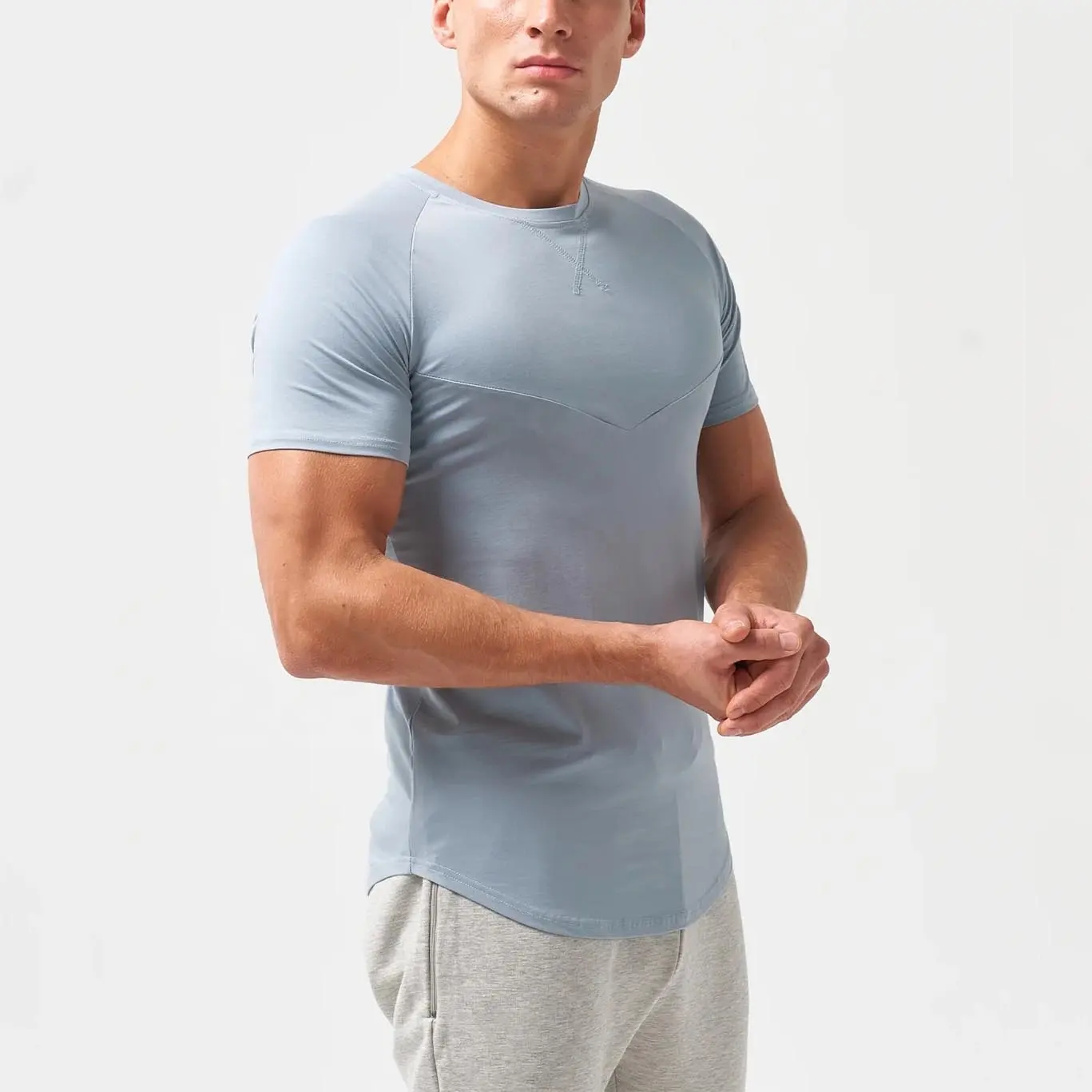 T-shirt sportif Performance pour homme T-shirt en jersey uni à col rond vierge T-shirt en coton et poly élasthanne