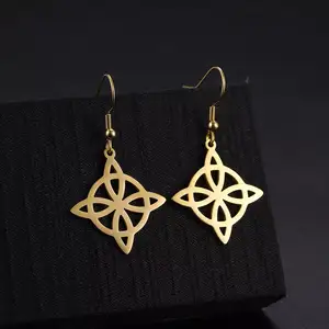 Fashion Hollow Circle Four Petals Leaf Celtic Knot Pendant Earrings For Women Stainless Steel Witch Knot Dangle Drop Earring